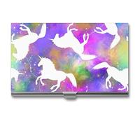 Niapessel Business Card Holder, Unicorn Horses Print Pocket Slim Portable Metal Business Card Case for Women Men, 3.7X2.2X0.3 Inch