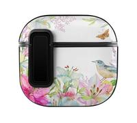 Niapessel for AirPods 4 Case, Birds and Pink Lilies Print Compatible with Apple Airpods 4th Generation Case for Women Men, PC Hard Shell Full Protective Case Cover