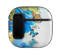 Niapessel for AirPods 4 Case, Blue Tulips Butterfly Print Compatible with Apple Airpods 4th Generation Case for Women Men, PC Hard Shell Full Protective Case Cover