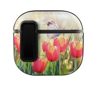 Niapessel for AirPods 4 Case, Butterfly and Red Tulips Print Compatible with Apple Airpods 4th Generation Case for Women Men, PC Hard Shell Full Protective Case Cover