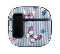 Niapessel for AirPods 4 Case, Butterfly Flowers Blue Stripes Print Compatible with Apple Airpods 4th Generation Case for Women Men, PC Hard Shell Full Protective Case Cover