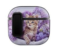 Niapessel for AirPods 4 Case, Cute Kitten Purple Flower Print Compatible with Apple Airpods 4th Generation Case for Women Men, PC Hard Shell Full Protective Case Cover