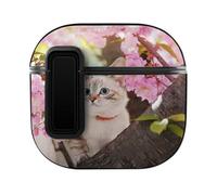 Niapessel for AirPods 4 Case, Cute Kitten with Cherry Flower Print Compatible with Apple Airpods 4th Generation Case for Women Men, PC Hard Shell Full Protective Case Cover