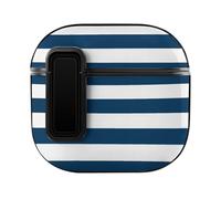 Niapessel for AirPods 4 Case, Navy Blue and White Striped Print Compatible with Apple Airpods 4th Generation Case for Women Men, PC Hard Shell Full Protective Case Cover