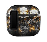 Niapessel for AirPods 4 Case, Skulls Burning Fire Flames Print Compatible with Apple Airpods 4th Generation Case for Women Men, PC Hard Shell Full Protective Case Cover