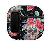 Niapessel for AirPods 4 Case, Sugar Skulls Peony Print Compatible with Apple Airpods 4th Generation Case for Women Men, PC Hard Shell Full Protective Case Cover