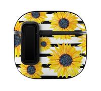 Niapessel for AirPods 4 Case, Sunflowers on A Striped Print Compatible with Apple Airpods 4th Generation Case for Women Men, PC Hard Shell Full Protective Case Cover