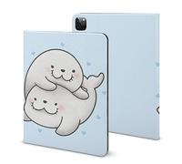 Niapessel for iPad 9th Generation Case/for iPad Air 5th Generation Case/for iPad Pro 11 Inch, Cute Couple Seal Print with Pencil Holder & Stand (TPU Leather)