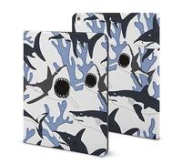 Niapessel for iPad 9th Generation Case/for iPad Air 5th Generation Case/for iPad Pro 11 Inch, Dangerous Sharks Print with Pencil Holder & Stand (TPU Leather)