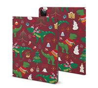 Niapessel for iPad 9th Generation Case/for iPad Air 5th Generation Case/for iPad Pro 11 Inch, Dinosaur Christmas Print with Pencil Holder & Stand (TPU Leather)
