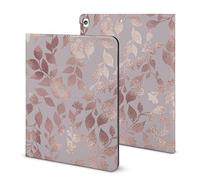 Niapessel for iPad 9th Generation Case/for iPad Air 5th Generation Case/for iPad Pro 11 Inch, Rose Gold Floral Leaf Print with Pencil Holder & Stand (TPU Leather)