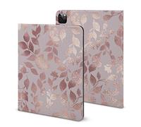 Niapessel for iPad 9th Generation Case/for iPad Air 5th Generation Case/for iPad Pro 11 Inch, Rose Gold Floral Leaf Print with Pencil Holder & Stand (TPU Leather)