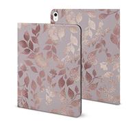 Niapessel for iPad 9th Generation Case/for iPad Air 5th Generation Case/for iPad Pro 11 Inch, Rose Gold Floral Leaf Print with Pencil Holder & Stand (TPU Leather)