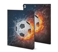Niapessel for iPad 9th Generation Case/for iPad Air 5th Generation Case/for iPad Pro 11 Inch, Soccer Ball Fire Water Print with Pencil Holder & Stand (TPU Leather)