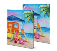 Niapessel for iPad 9th Generation Case/for iPad Air 5th Generation Case/for iPad Pro 11 Inch, Summer Tropical Beach Print with Pencil Holder & Stand (TPU Leather)