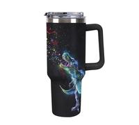 Niapessel Leak Proof Tumbler, Insulated Water Bottles with Straw, Dinosaur Emitting Sparkles Insulated Cup with Handle 40 Oz Stainless Steel Flask for School, Travel, Car, Sports, Work