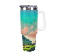Niapessel Leak Proof Tumbler, Insulated Water Bottles with Straw, Landscape Anime Insulated Cup with Handle 40 Oz Stainless Steel Flask for School, Travel, Car, Sports, Work