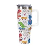 Niapessel Leak Proof Tumbler, Insulated Water Bottles with Straw, Music Lover Dinosaur Insulated Cup with Handle 40 Oz Stainless Steel Flask for School, Travel, Car, Sports, Work