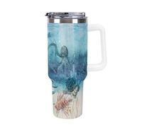 Niapessel Leak Proof Tumbler, Insulated Water Bottles with Straw, Underwater Life Scene Octopus Insulated Cup with Handle 40 Oz Stainless Steel Flask for School, Travel, Car, Sports, Work