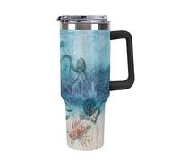 Niapessel Leak Proof Tumbler, Insulated Water Bottles with Straw, Underwater Life Scene Octopus Insulated Cup with Handle 40 Oz Stainless Steel Flask for School, Travel, Car, Sports, Work