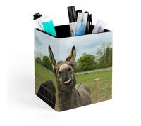 Niapessel Pencil Holder for Desk, Brown Furry Donkey Pen Holder Storage Desktop Pen Organizer Desk Pencil Organizer Makeup Brush Holder for Office School College Leather