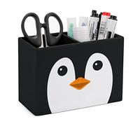 Niapessel Pencil Holder for Desk, Cute Penguin Face Pen Holder Storage Desktop Pen Organizer Desk Pencil Organizer Makeup Brush Holder for Office School College Leather