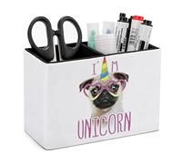 Niapessel Pencil Holder for Desk, Cute Pugs And Unicorns Pen Holder Storage Desktop Pen Organizer Desk Pencil Organizer Makeup Brush Holder for Office School College Leather