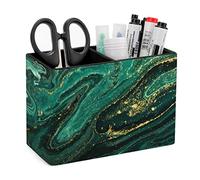 Niapessel Pencil Holder for Desk, Green Marble Pen Holder Storage Desktop Pen Organizer Desk Pencil Organizer Makeup Brush Holder for Office School College Leather