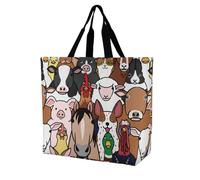 Niapessel Reusable Grocery Bags, Doodle Farm Animals Printed Reusable Shopping Bags Foldable with Handles Grocery Tote Bag Heavy Duty for Groceries, Doodle Farm Animals, 40x40x16cm