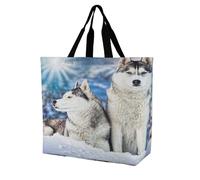 Niapessel Reusable Grocery Bags, Siberian Husky in Winter Printed Reusable Shopping Bags Foldable with Handles Grocery Tote Bag Heavy Duty for Groceries, Siberian Husky in Winter, 40x40x16cm