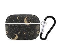 Niapessel Sun Moon Golden Boho Print AirPods Pro Case with Key Chain, Full Protective, Durable, Shockproof, Wireless Charging Compatible, PC Hard Case Cover for Apple AirPods Pro 2nd/1st Generation