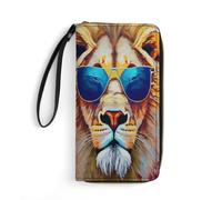 Niapessel Women's Wallets, Lion Face Animal Print Large Zip Around Leather Travel Long Purse with Wrist Strap Card Cases & Money Organizers, style, 19.7x10.5cm
