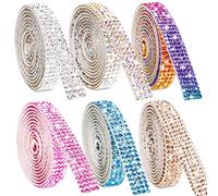 NiArt Self Adhesive Crystal Rhinestone Diamond Ribbon 6 Rolls, 0.9cm Wide Total 6 Yards Multi-Functional DIY Decorative Bling Gemstone Arts Crafts Sticker Tapes Glitter Shoes Clothes (Assorted Colors)