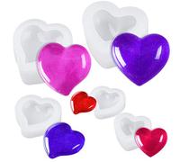 NiArt Valentine's Day Epoxy Resin 3D Heart Shape DIY Casting Art Craft Soft Silicone Molds 5 Shapes Shiny Multifunctional Handmade Tool Agate Jewelry Pendant Home Decor Soap Candle Clay Glossy Surface