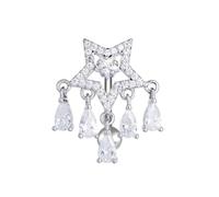 Niaspi 14G CZ Star Reverse Belly Button Ring for Women 316L Stainless Steel Rhinestone Star Tassel Dangle Halo Curved Navel Barbell Belly Body Piercing Jewelry (Silver)