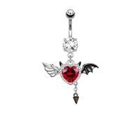 Niaspi 14G Devil Heart Dangle Belly Button Bars for Women Stainless Steel Red CZ Love Heart Dangling Belly Navel Studs Piercing Barbells Halloween Valentine's Day Body Piercing Jewelry 1 Piece