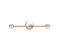 Niaspi 14G Moon Industrial Barbell Earrings for Women Girls Stainless Steel Sun Moon Cartilage Helix Industrial Piercing Earrings Industrial Straight Bar Barbell Body Piercing Jewelry(Rose Gold)