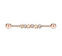 Niaspi 14G Star Industrial Barbell Earrings for Women Stainless Steel 38mm 1&1/2 Inch Industrial Piercing Bar Cartilage Helix Earrings Body Piercing Jewelry 1 Piece (Rose Gold)