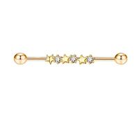 Niaspi 14G Star Industrial Barbell Earrings for Women Stainless Steel 38mm 1&1/2 Inch Industrial Piercing Bar Cartilage Helix Earrings Body Piercing Jewelry 1 Piece (Gold)