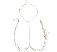 Niaspi 14K Gold Plated Sexy Body Chains for Women Layered Rhinestone Crossover Bra Chest Chain Summer Beach Bikini Crystal Belly Waist Chain Adjustable Body Jewelry
