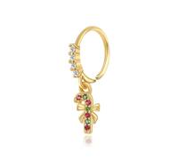 Niaspi 20G Christmas Themed Dangle Nose Rings Hoops for Women 14K Gold Plated Cubic Zirconia Christmas Tree Hat Deer Snowflake Gloves Hoop Nose Rings Dangling Xmas Nostril Nose Piercing Jewelry