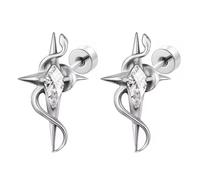 Niaspi 20G Cross Snake Cartilage Stud Earrings 316L Stainless Steel Dainty Cubic Zirconia Snake Cross Helix Conch Earrings Screw Back Piercing Post Studs Piercing Jewelry for Women Men, 20G, Titanium