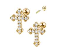 Niaspi 20G CZ Cross Cartilage Earring for Women Girls Men Dainty Cubic Zirconia Sparkling Statement Tiny Stud Earrings Bead Screw Back Crucifix Barbell Helix Tragus Conch Piercing Body Jewelry (Gold)