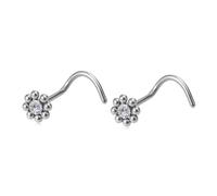 Niaspi 20G CZ Flower Nose Studs Rings for Women Stainless Steel Daisy Nose Screw Corkscrew Nose Rings Press Fit Nose Piercing Jewelry, Stainless Steel, cubic zirconia