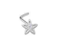 Niaspi 20G Flower L-Shaped Nose Studs Rings for Women Stainless Steel L-Bone CZ Star Nose Rings Studs Screws Hypoallergenic Nose Piercing Jewelry, Stainless Steel, cubic zirconia
