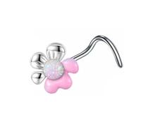 Niaspi 20G Flower Stainless Steel Nose Ring for Women Pink CZ Tiny Floral Nose Screw Corkscrew Nose Rings Press Fit Nose Piercing Jewelry, 20G, Stainless Steel Crystal, no gemstone