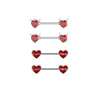 Niaspi 2Pairs Red Heart Nipple Bars Rings Set for Women 14G Stainless Steel Vintage Gothic Devil Heart Cum Here Enameled Nipplerings Straight Barbell Nipple Studs Halloween Body Piercing Jewelry
