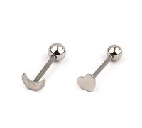 Niaspi 2Pcs 14G Stainless Steel Heart Moon Tongue Ring for Women Straight Barbells Love Hearts Crescent Tongue Bar Barbell Body Piercing Jewelry 5/8" Length