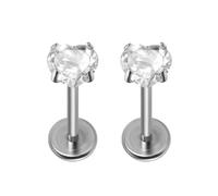 Niaspi 2Pcs 16G 20G CZ Heart Lip Rings Hypoallergenic G23 Titanium Internally Threaded Labret Lip Studs Cartilage Conch Helix Daith Stud Earrings Sparkling Body Piercing Jewelry for Women 8mm (20G)