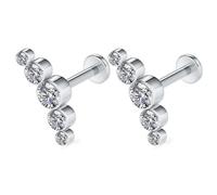 Niaspi 2Pcs 16G Stainless Steel CZ Cartilage Earrings Studs Lip Rings for Women Sparkling Helix Conch Daith Flat Back Stud Earrings Labret Lip Studs Body Piercing Jewelry, Stainless Steel, cubic